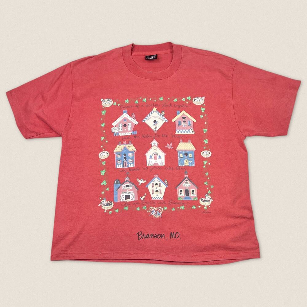 Vintage 90s Cottagecore Bird Houses Grandma‎ T-shirt - Size Large Adult